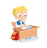 Obrazek - uczeń w ławce - clipart